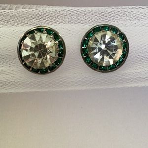 Vintage Large rhinestone and green crystal stud earrings